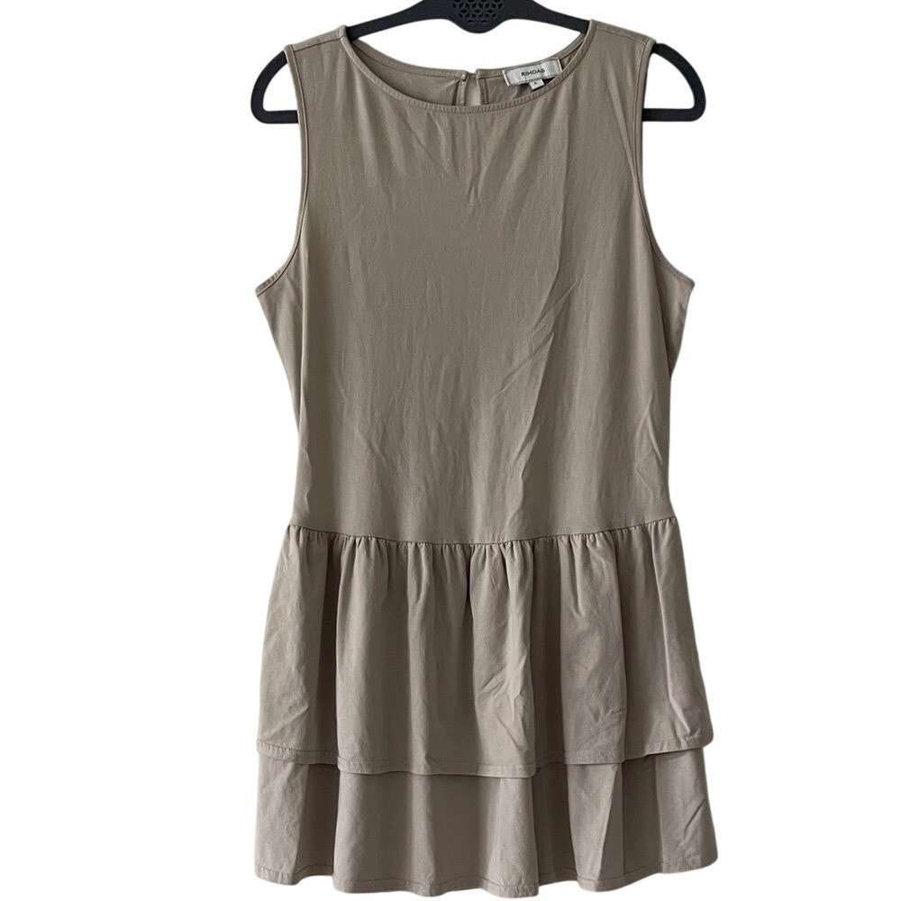 RIHOAS Beige Sleeveless Ruffle‎ Mini Dress Large